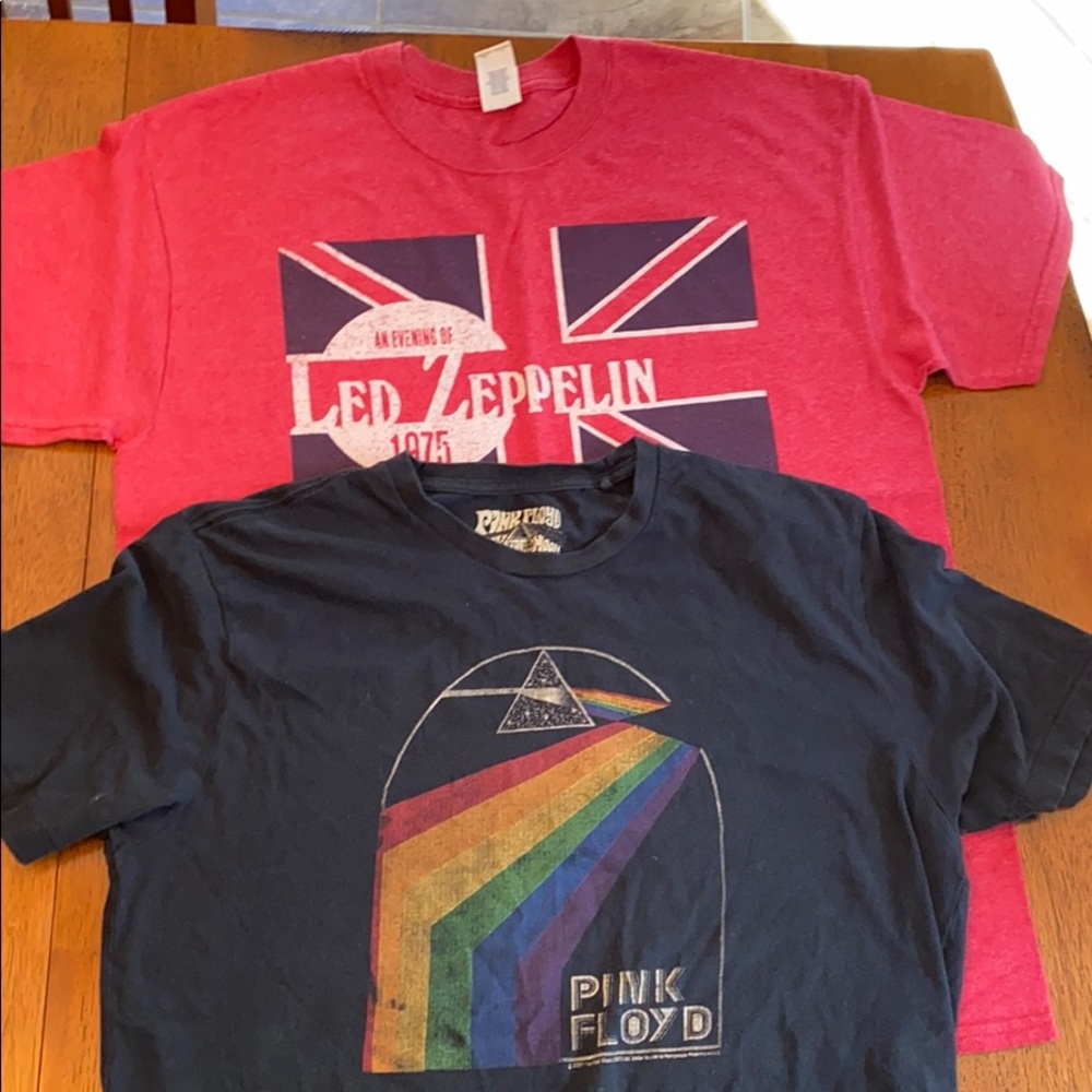 2 Mens L band t-shirts (Led Zeppelin & Pink Floyd)